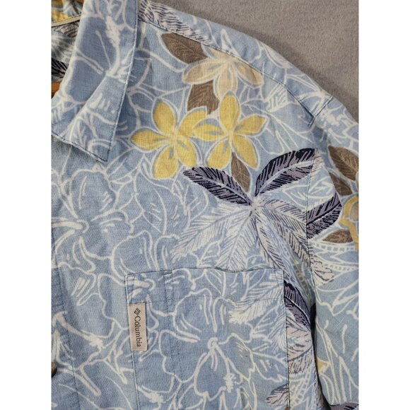 Columbia Men’s Linen Blend Light Blue & Yellow Hawaiian Print Shirt XL - Picture 2 of 8